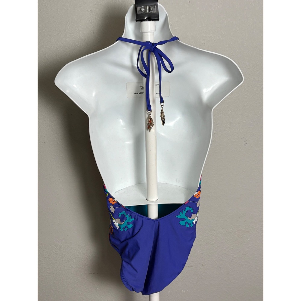 Trina Turk Plunge One Piece Swimsuit 6 Mediterranean *Missing small back tie - Picture 5 of 9